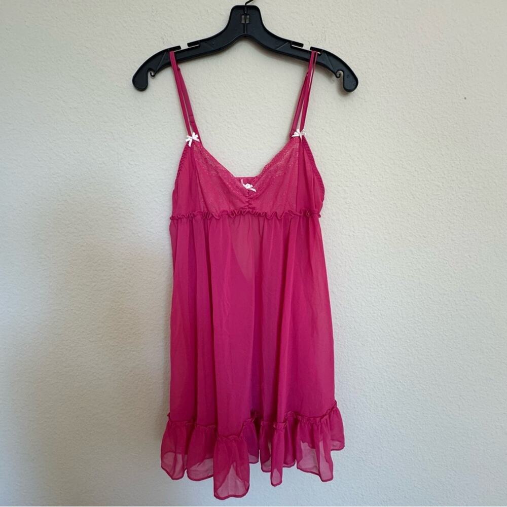 Y2K Betsey Johnson Intimates Sheer Babydoll Lingerie Hot Pink Vintage Size Small - Picture 3 of 8
